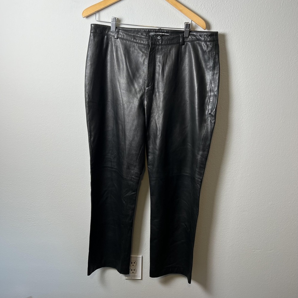 Linda Allard Ellen Tracy Pants Womens 16 Black Leather‎ Straight Leg Classic Zip